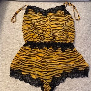 Savage X Fenty Yellow Tiger-Print Lace Romper